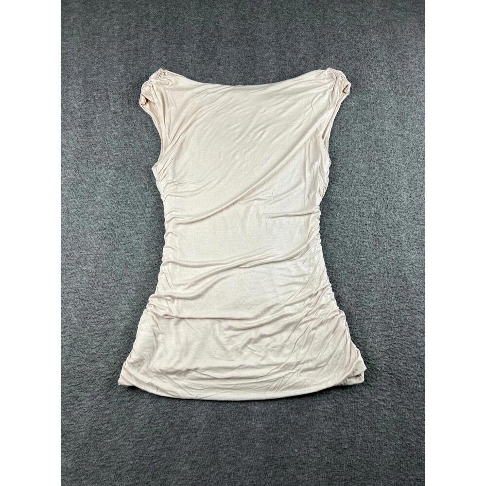 H&M Women's Beige Ruched‎ Cap Sleeve Top Size Medium - Picture 2 of 5